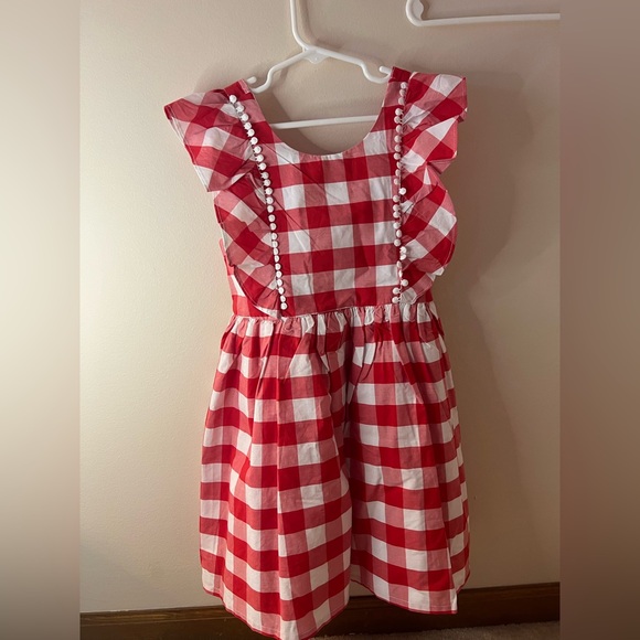 Girls Red and White Checkered Dress with Hat 5T - Picture 2 of 4